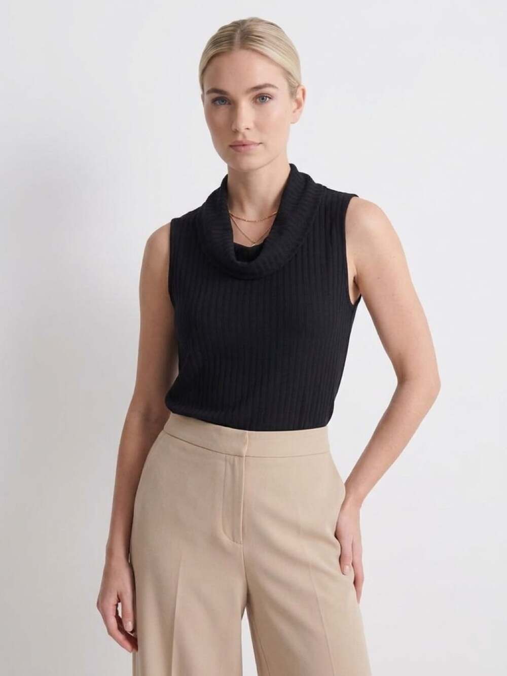 Time And Tru Sleeveless Cowl Neck Sweater Size L 12-14 Black Ribbed